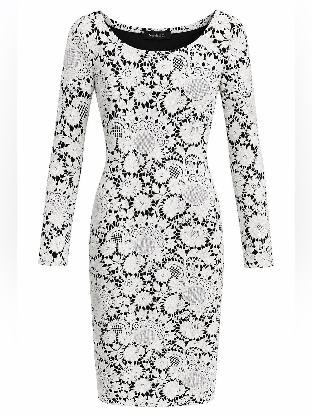 Nadya Toto Black & White Lace Long Sleeve Bodycon Mini Dress Size S